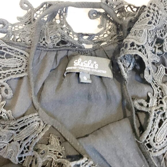 Lulu’s Lace Shoulder Black Mini Dress Size Small Little Black Dress - Picture 9 of 16